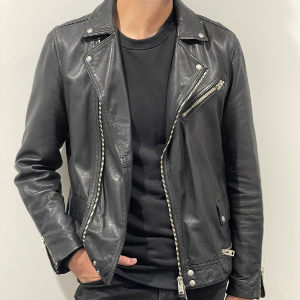 ALL SAINTS - Tyson Leather Biker Jacket (Black, Medium)